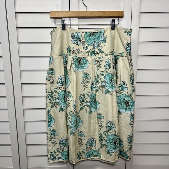 Andre Oliver Floral Linen A-Line Pleated Skirt Women's Size 12 - Picture 6 of 7
